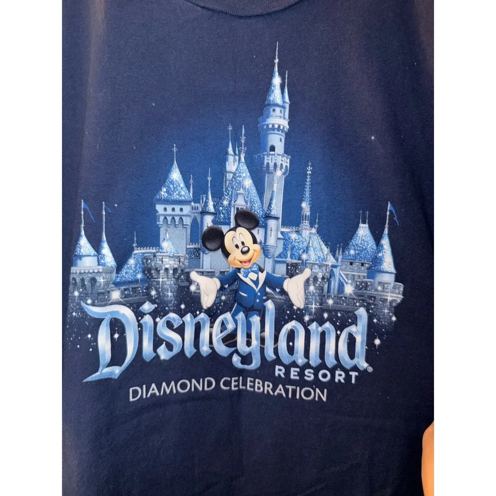 Disney Disneyland Resort Diamond Celebration Mickey Mouse Castle Navy T-Shirt XL